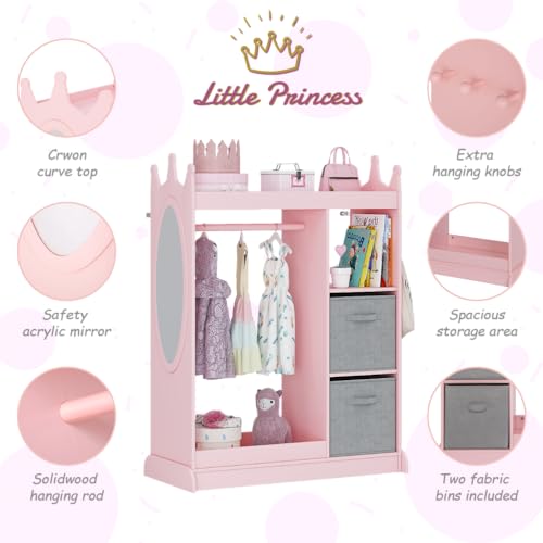 UTEX-Kids-Armoire-Wardrobe-Closet-with-Mirror-and-Storage-Bin-Pink-334-in-W-x-1575-in-D-x-445-in-H UTEX Kids Armoire Wardrobe Closet with Mirror and Storage Bin Pink 334 in W x 1575 in D x 445 in H