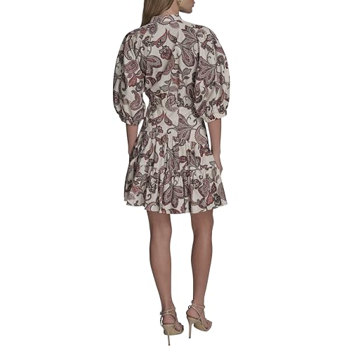 BCBG Women's Short Puff Sleeve Faux Collar Cotton Fit & Flare Mini Dress4