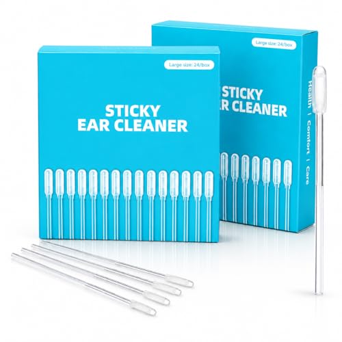Sticky Ear Cleaning Sticks for Dry Earwax Gentle Soft Rubber Ear Cleaner for Family Reusable Adhesive Ear Wax Removal Tool Earbud Headphone & Hearing Aid Cleaning (48 pcs 5mm)