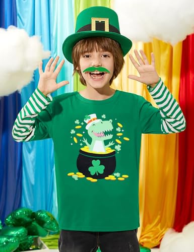 Boys St Patricks Day Shirt Toddler Girls Kids Lucky Clover Shamrock T-Shirt Dinosaur Stripped Long Sleeve Tops4