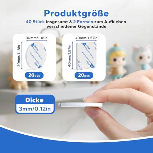 HOMMAND Klebepads Doppelseitig Extra Stark, 40 Stück Doppelseitiges Schaumstoff Klebepads, Wasserfeste Montagepads für Zuhause Büro Auto Schule, Doppelseitige Klebepads Rund/Quadratisch, Weiß