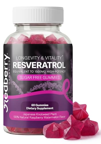 Redberry Organics Resveratrol Supplement 1500mg Gummies | 98% Pure Japanese Knotweed | Resveratrol Organic Ingredients Sugar-Free Gluten Free | Daily Longevity & Healthy Aging Supplement
