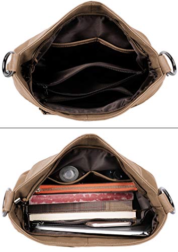 YALUXE Bundle Women's Real Leather Handbags and Wristlet Purses Khaki 24