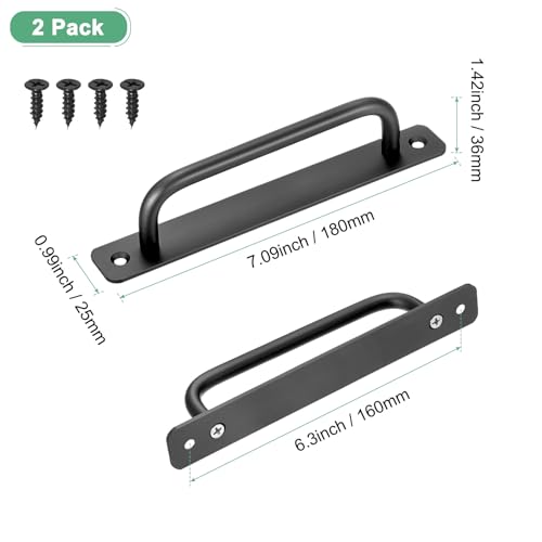 Image of M METERXITY 2-Pack Barn Door Handles, 6.3Inch /160mm Hole Center Aluminium Alloy Gate Handle with Mounting Screws for Bathroom /Wardrobe /Closet /Kitchen, Sliding Door Handle with Plate [Black]