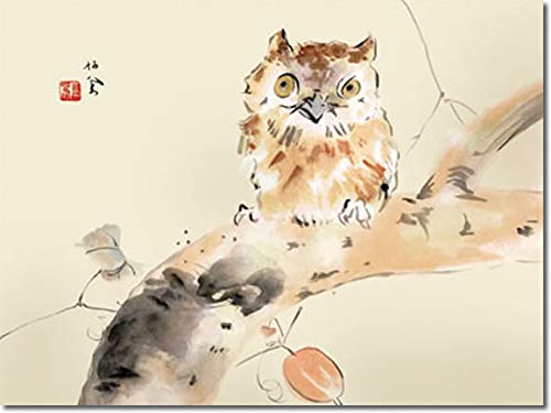 ♥掛軸　【模写】　山水画　【 竹内 栖鳳 】 掛け軸　桐箱付き　骨董品 Amazon.co.jp: 掛け軸 掛軸 竹内栖鳳（たけうちせいほう）・みみづく