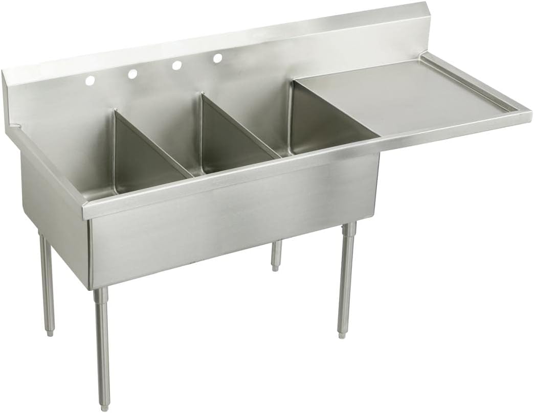 Elkay WNSF8345R2 Commercial 70-1/2" x 27-1/2" Floor Mount Triple Compartment Scullery Sink with Drainboard