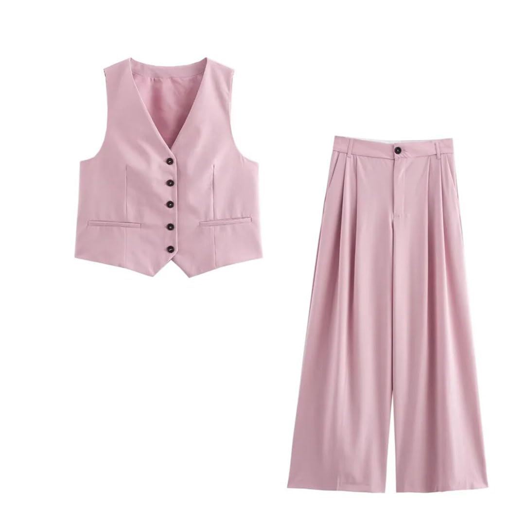 Set di pantaloni a doppia piega con gilet senza maniche temperamento da donna