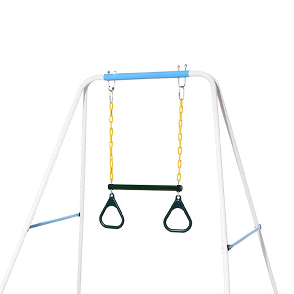 Barra de trapecio Heavy Du con anillos de gimnasio verdes – Juego de columpios de parque infantil para niños, ideal para diversión al aire libre, actividades de entrenamiento de equilibrio