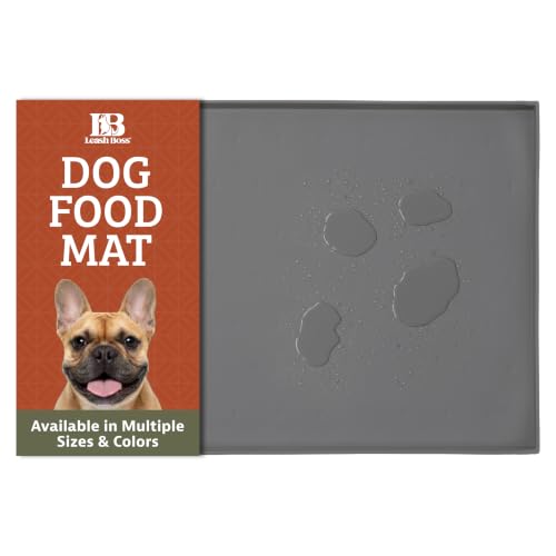 Leash Boss Dog Food Mat - Waterproof Non-Slip Dog Bowl Mat - Raised Lip Spill Containment Pet Feeding Pad - Dishwasher-Safe Silicone Tray - XXL, 30' x 22', Gray