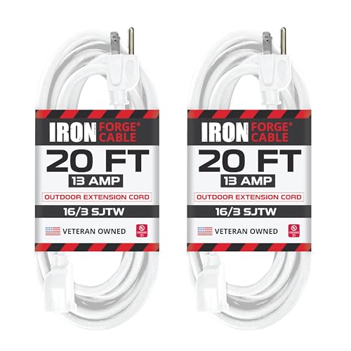Iron Forge Cable 16 Gauge Heavy Duty White Extension Cord, 20 Ft - SJTW