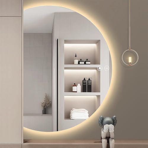 Half Circle Anti-Fog Bathroom Mirror with 3-Color Dimmable LED Lights, Touch Control Smart Decorative Mirror for Home Decor & Entryways (28" W x 39" L)