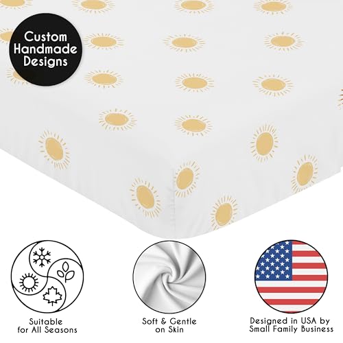 Image of Sweet Jojo Designs Fitted Baby Crib Sheets (White and Yellow Boho Sun) for Boys or Girls, Infant Nursery, Toddler Room - Standard Size (Bohemian, Celestial, Sky, Desert, Sunshine, Outdoors, Nature)