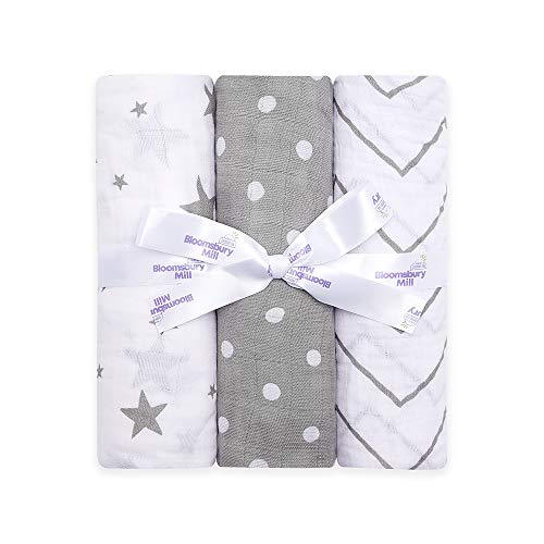 Pack of 3 x Large Soft Muslin Swaddles, Organic Cotton Muslin