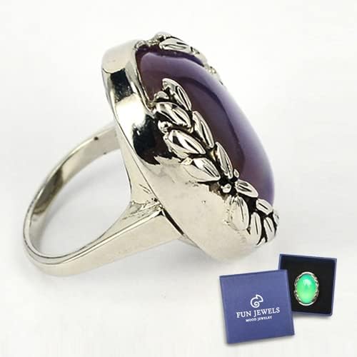 Antique Silver Color Plating Multi Color Change Oval Stone Leaf Statement Mood Ring Size 6-10 For Women - Image 6