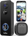 BOIFUN 2K Caméra de porte sans fil, 180° Vue large, sans abonnement, AI Détection humaine, tête à tête, HDR vision nocturne, Audio à deux voies, Montre de paquet, Batterie alimentée en chime, 2.4 GHz Wi-Fi seulement