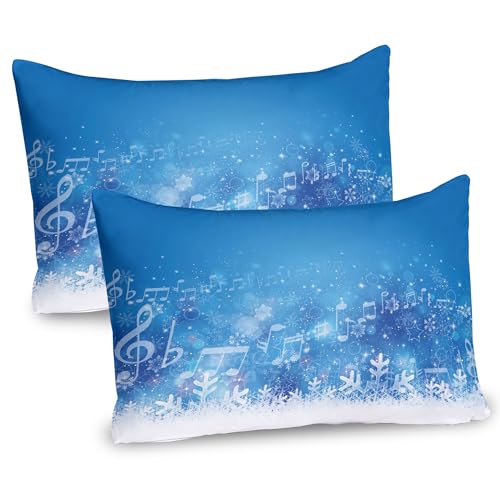 Ambesonne Winter Pillow Sham Set of 2, Music Inspired Winter Imagery Notes and Snowflakes Illustration Seasonal Image, Quality Microfiber Bedding Item for All Seasons, 36