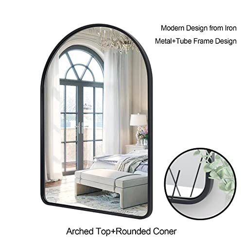 Andy Star Mirrors For Wall, 20X30 Mirror, Black Arched Mirror, Modern Black Vanity Mirror For Bathroom Arched Top Design Tube Iron Metal Frame 1’’ Deep Wall-Mounted Mirror Vertically #TOP1