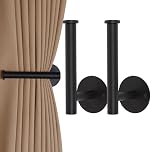 2 Pack Self-Adhesive or Drilling Curtain Holdbacks, No-Drill Metal Curtain Tie Backs with Adhesive, Wall-Mounted Drapery Hooks & Holders for Living Room & Bedroom Curtains (2, Black)