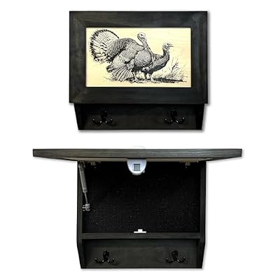 Bellewood Designs Wild Turkey Pair Coat Rack - Quick Access Hidden Gun Storage with Magnetic Lock - Concealment Shelf with Hooks for Coats, Bags, & Hats - Handcrafted Gun Concealment Furniture