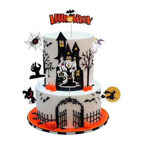 14 PCS Halloween Cupcake Toppers, Halloween Cake Toppers Set, Halloween Cake Decorations, Halloween Bat Toppers Halloween Cupcake Picks for Baby Shower Halloween Theme Party Cake Decorations Supplies Cover