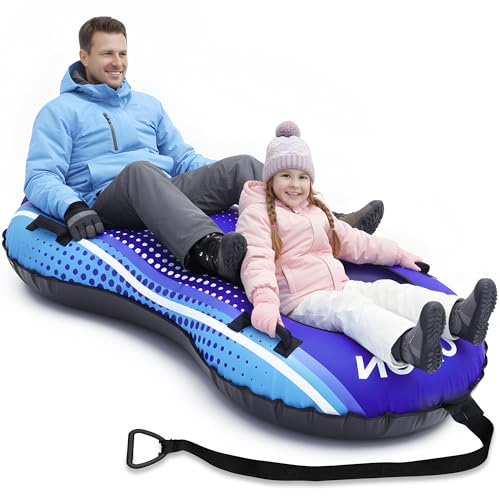 ASKPULION Family-Sized 2 Person Inflatable Snow Tube Sled, Heavy Duty