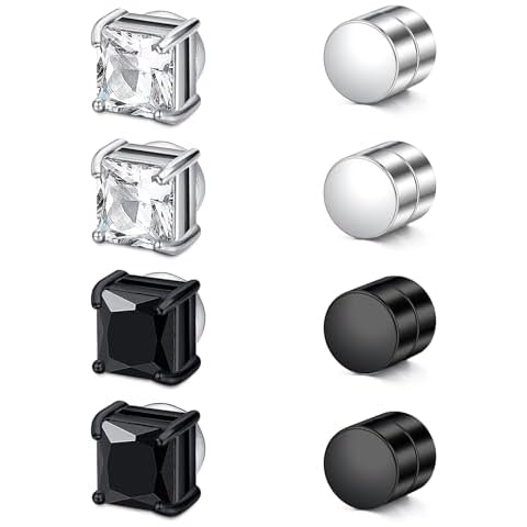 Longita Magnetic Earring for Men Fake Earrings for Men Magnet Earrings for Men Fake Diamond Earrings Men Silver Black Cover