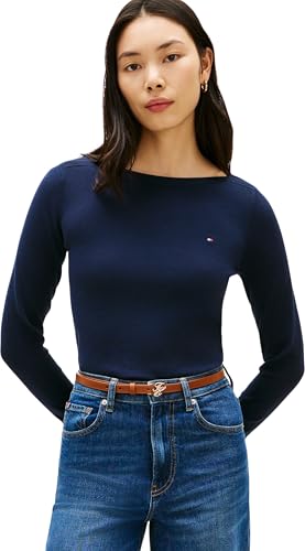 Tommy Hilfiger Damen Pullover Strickpullover, Blau (Dark Night Navy), M – Ansicht 1