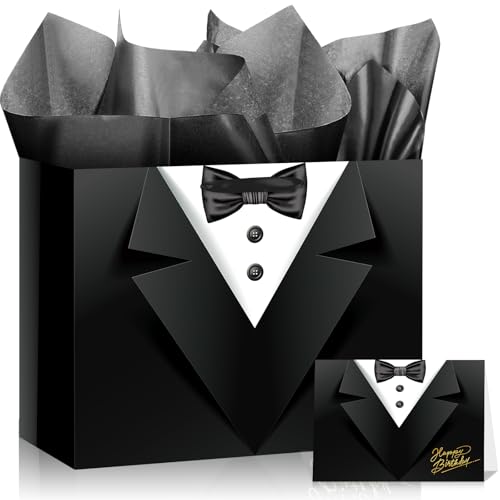 TagreSpike Black Tuxedo Birthday Gift Bag for Men