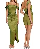 Popilush Women's Shapewear Maxi Dress Off The Shoulder Long Cocktail Party Formal Wedding Guest Dresses Green