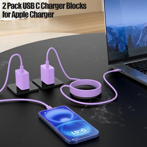 Cargador rápido USB C morado con cables largos de 10 pies para usar tu iPhone 17 desde el sofá 4