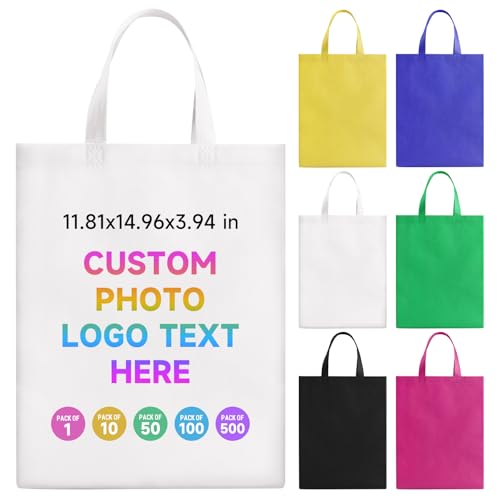Fyore 200 Pack Custom Tote Bags with Logo, Bulk Personalized Reusable Promotional Bags With Your Logo Text Non-woven Shopping Bags with Handles for Business Events and Daily Use - 11.81x14.96x3.94in