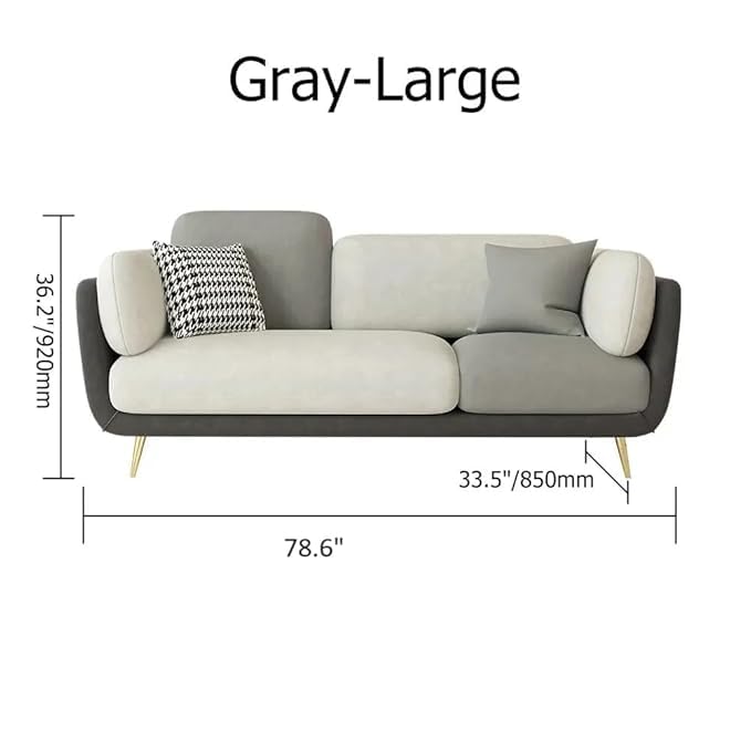 Image of Velvet Contemperory Sofa with Cushion Chaise Lounge Sectional Sofa Perfect for Living Room & Bedroom Guests Home & Office (Grey & Beige, Three Seater)