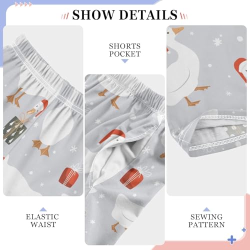 Xmas Duck Snowflake Boys Long Pants Soft Trousers Elastic Waist Kids Lounge Bottoms with Pockets S-XL4