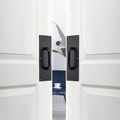 Image of Sumnacon 1 Set 12 Inch Stainess Steel Door Handles - Sturdy Door Pull Push Plates with Screws,Solid Pull Push Handles for Home Office Public,Black