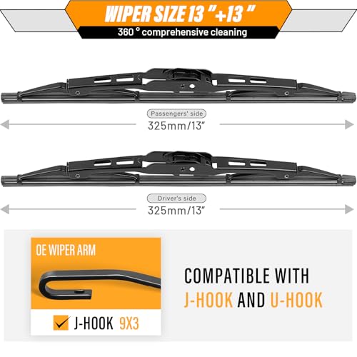 Image of AUTOBOO Windshield Wiper Blade Replacement for Jeep Wrangler TJ 1997-2006 | Fits Wrangler TJ 1997-2006; 13 inch+13 inch front blades, OE fit, all-weather, quiet, streak-free, easy install