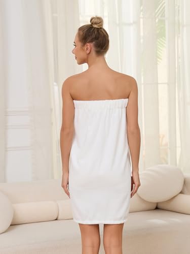 Image of Air Curvey Soft Wrap Towel for Women Lightweight Spa Body Wrap Shower Wrap Robe Adjustable Closure Bathrobe with Pocket White L