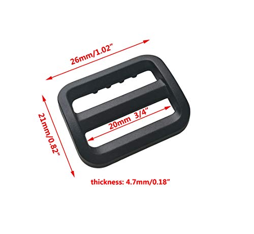 Lesca Tek 30 Pcs 3/4 Inch Black Tri Glide Shoe Buckles Plastic Webbing Adjuster 20Mm Triglides Black For Backpack Bag #TOP2