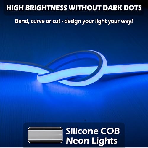 Image of Forus 20M LED Neon Strip Light Blue, 240 LEDs /M High Brightness COB Neon Rope Light, Waterproof IP65 Flexible Silicone Strip, Cuttable LED Light for Home, Bedroom, Wall Decor, Shop, Festival Lighting