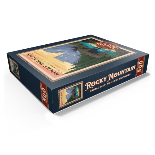 Rompecabezas MyPuzzle Parque Nacional Rocky Mountain - Alce al Amanecer en las Montañas Rocosas, Cartel Vintage de Viaje - Rompecabezas de 500 Piezas de Alta Calidad para Adultos miniatura 3