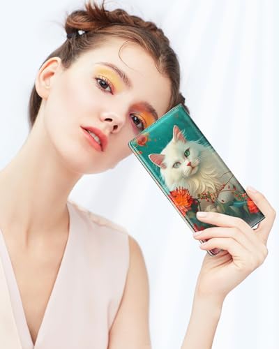 Image of Nipichsha Womens Wallet, RFID Slim Wallets for Women, Thin Ladies Credit Card Holder Purse, Cute Leather Bifold Clutch Billfold with 11 Card Slots & ID Window, Elegant Cat