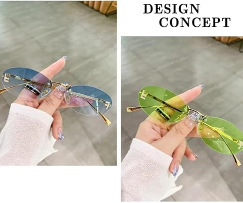 Diamond Accented Oval Sunglasses, UV400 Unisex Rimless Sunglasses for Women/Men, Lightweight Fashion Eyewear3