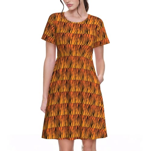Robe d'été tigre pour femme à rayures et manches courtes chic