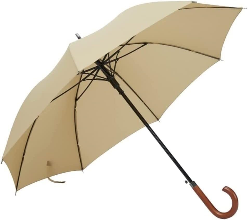 Umbrella Britain Retro Golf Umbrella Windproof Large Stick Umbrella Portable Solid Wood Hook Handle J Cane Umbrella for Rain and Sun Umbrella (Color : Khaki, Size : 95)