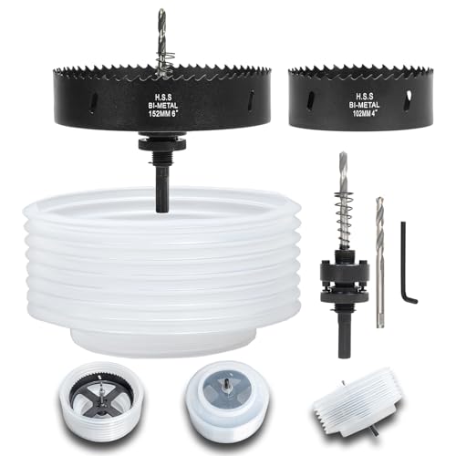 Image of 6 & 4 Hole Saw for Recessed Lights, 6 Inch & 4 Inch Hole Cutter with Dust Bowl Catcher for Led Recessed Lighting 6 Inch & 4 Inch and Wood Metal Drywall, Bi-Metal Construction, Black