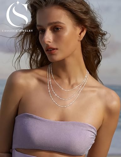 CASSIECA Silberkette Damen 925 Ohne Anhänger 925 Sterlingsilber Damen Halskette Kette Choker Platte Dünn Robust Wasserfester 1,2mm Silber Schmuck 41cm