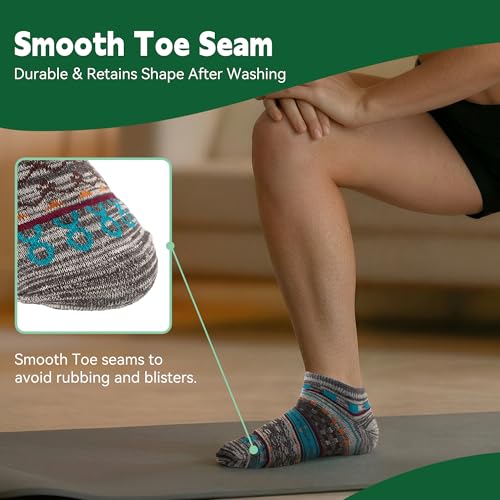 Image of Womens Ankle Socks Breathable Cotton Blend - Soft Stretchy No-Slip Fit, Seamless Toe, Ethnic Jacquard Design, Cozy Daily & Travel Socks, Fits US 6-11
