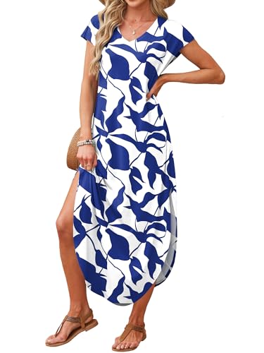 Image of RUMIA Summer Maxi Dresses for Women Cap Sleeve Long Sundress with Pockets