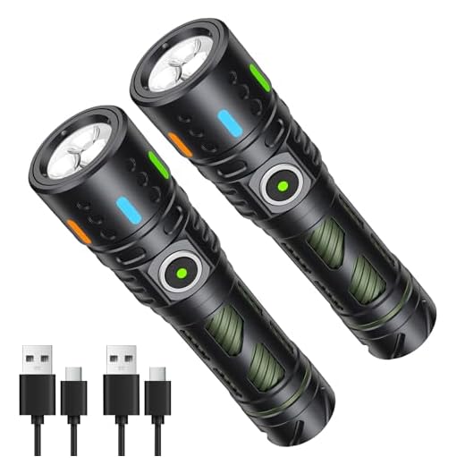 Hoxida 2000 Lumen Rechargeable Flashlight with Built-in Fidget Spinner | Tactical Metal EDC Pocket Flashlight, Stress Relief Fidget Toy, Unique Gift for Men Adults (2 Pcs)