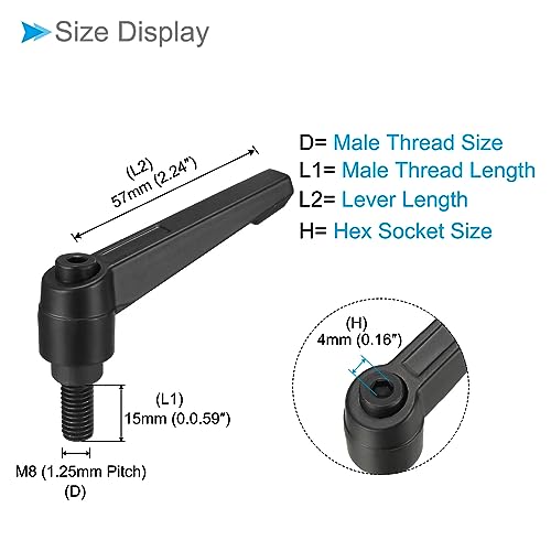 Image of Clamping Lever Handles, M8 x 15mm Male Thread, Adjustable Quick Release Locking Rotating Bolt Knobs Black - (Applications: for Lathe Machinery), 2-Pieces