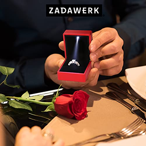 ZADAWERK® Ringbox - mit LED - Schwarz - Schmucketui - beleuchtet - für besondere Momente - Schmuck, Heiratsantrag, Verlobung, Hochzeit - Ehering